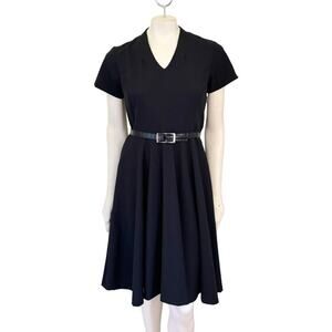 NWT VTG PENDLETON Wool Midi Dress in Black  Short sleeve A-line Belted  SZ 8P